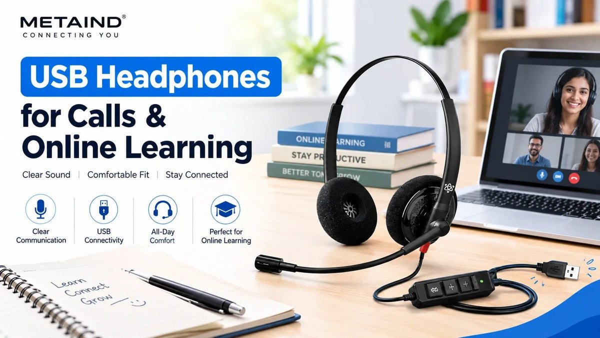 USB Headphones for Calls & Online Learning - Metaind