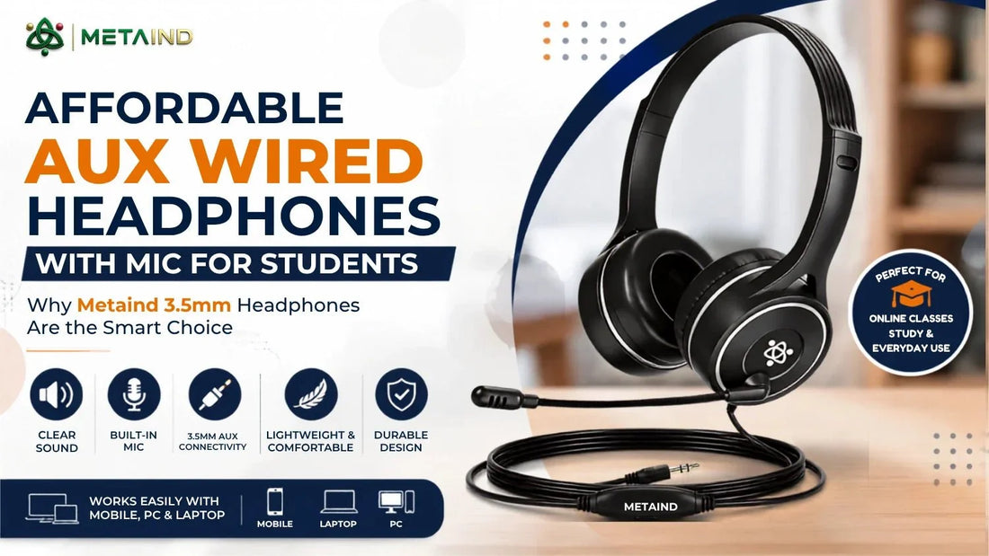 Affordable AUX Wired Headphones with Mic for Students | Metaind - Metaind