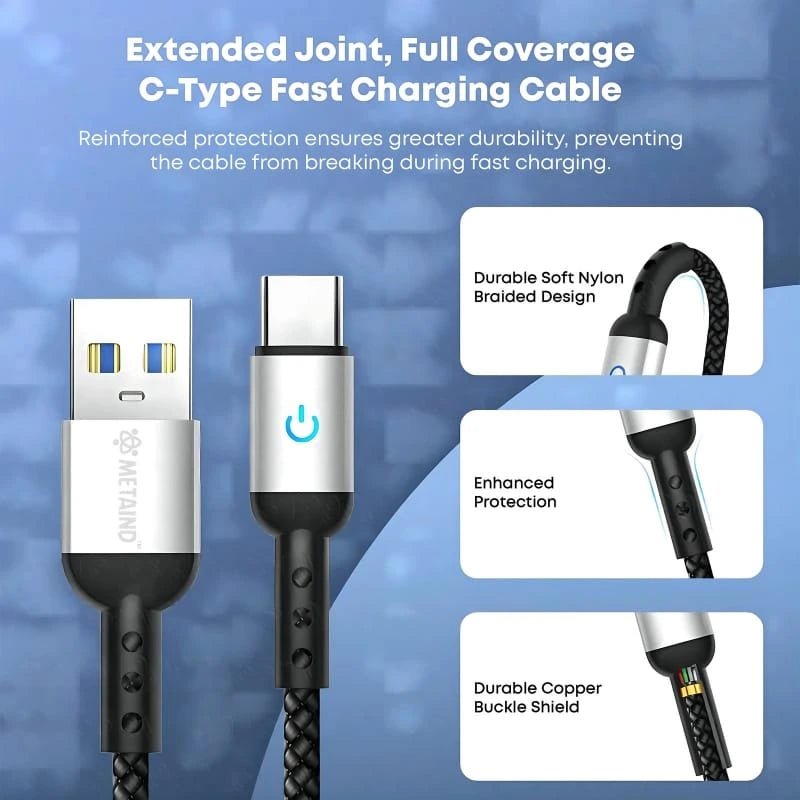 Metaind Unbreakable 3A Fast Charging Braided Type-C Cable Model: Meta_CR10 (HSN: 85447010) - Metaind
