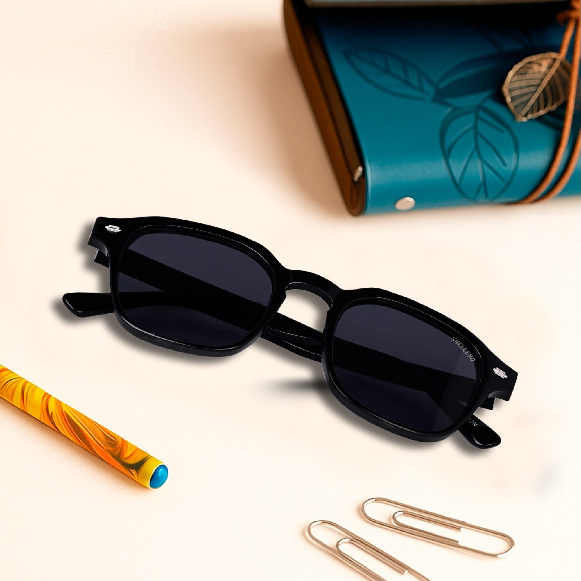 Shelleyo Unisex Wayfarer Sunglasses, Model: SLM6023C5 (Black)(HSN:90041000)