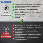 Metaind USB Headset with Noise Cancelling Mic, Model: Meta_MT500 (Black)(HSN:85183020)
