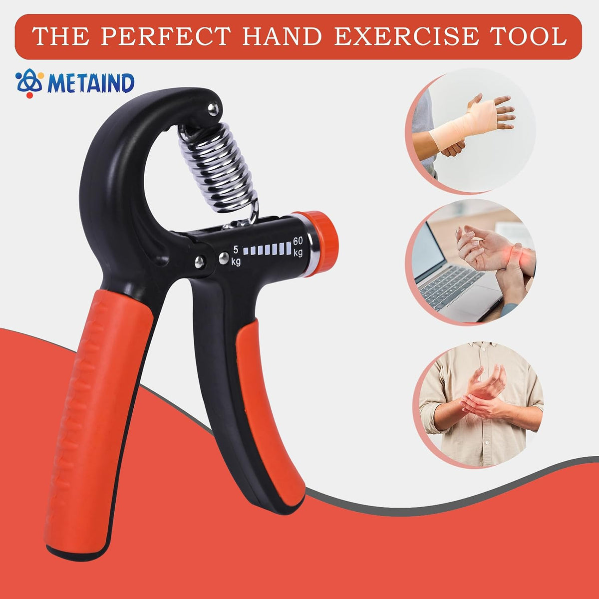 Metaind Adjustable Hand Gripper ,Model: META_HG60_Orange (HSN:95069990)