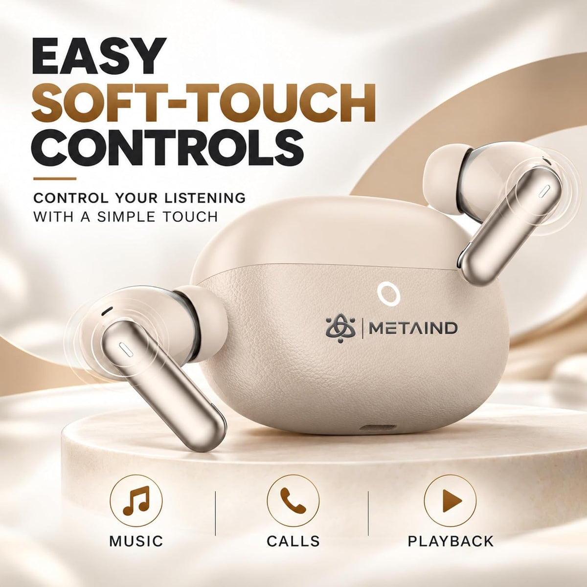 Metaind Podes TWS Earbuds with Mic, Model: 110 (Linen Beige)(HSN:85183000)