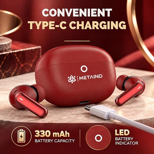 Metaind Podes TWS Earbuds with Mic, Model: 110 (Hibiscus Red)(HSN:85183000) - Metaind