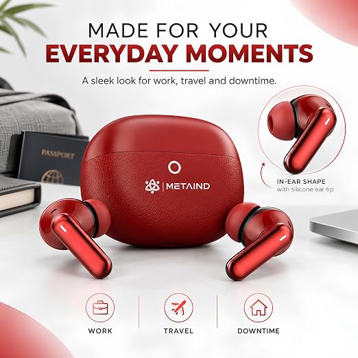 Metaind Podes TWS Earbuds with Mic, Model: 110 (Hibiscus Red)(HSN:85183000) - Metaind