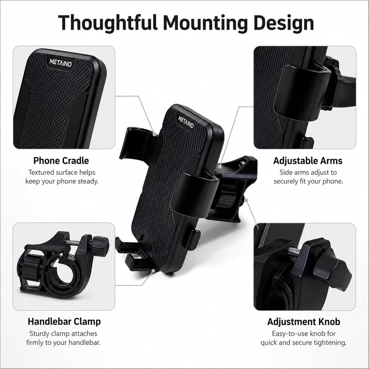 Metaind Bike Phone Holder, Model: Meta_MH05 (Black)