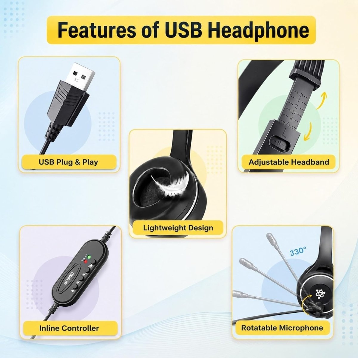 Metaind USB Headset with Mic, Model: Meta_MT30 (Black)(HSN:85183020) - Metaind