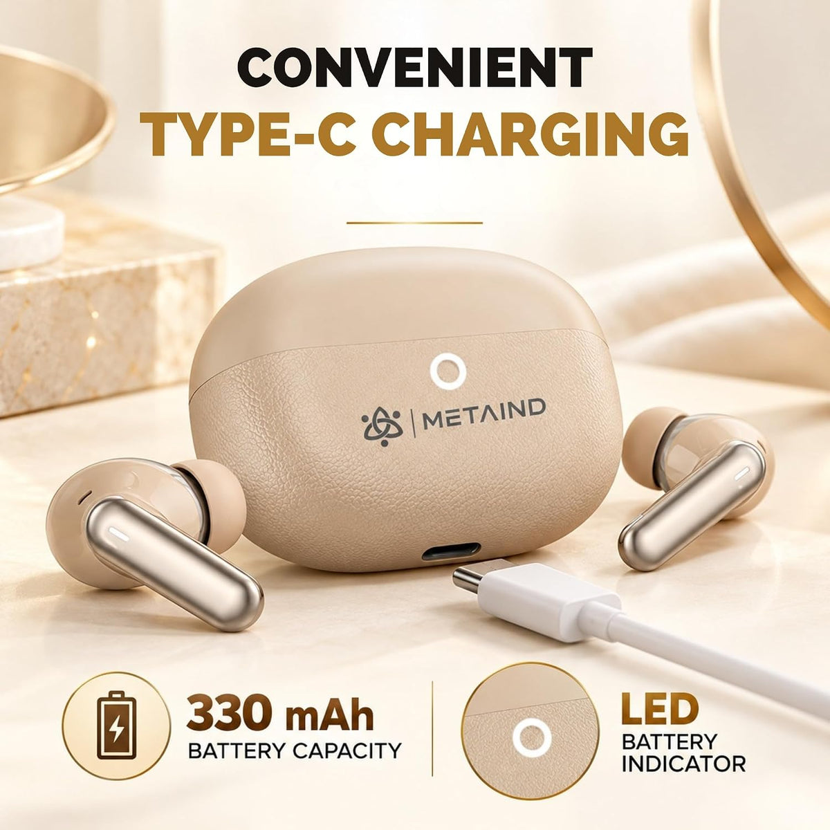 Metaind Podes TWS Earbuds with Mic, Model: 110 (Linen Beige)(HSN:85183000)