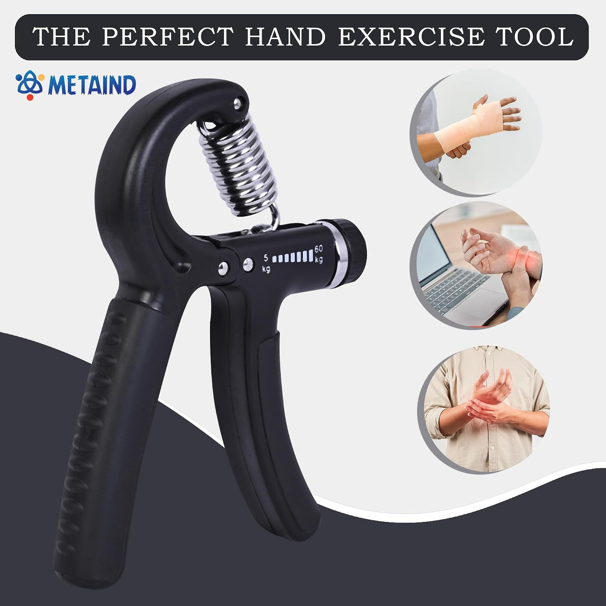 Metaind Adjustable Hand Gripper ,Model: META_HG60_Black (HSN:95069990)