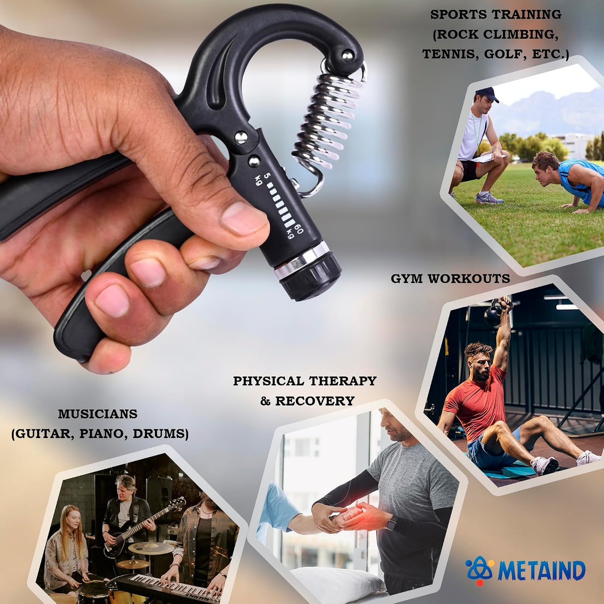 Metaind Adjustable Hand Gripper ,Model: META_HG60_Black (HSN:95069990)