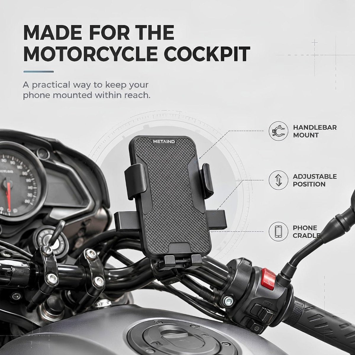 Metaind Bike Phone Holder, Model: Meta_MH05 (Black)