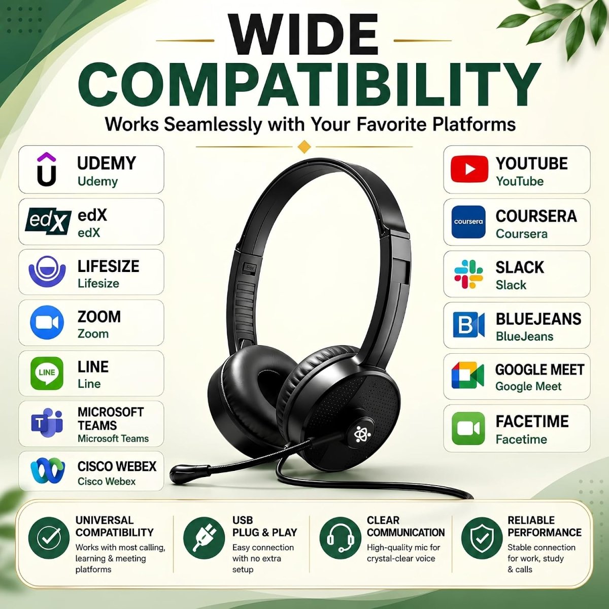 Metaind USB Headset with ENC Mic for Office, Model: Meta_MT50 (Black)(HSN:85183020) - Metaind