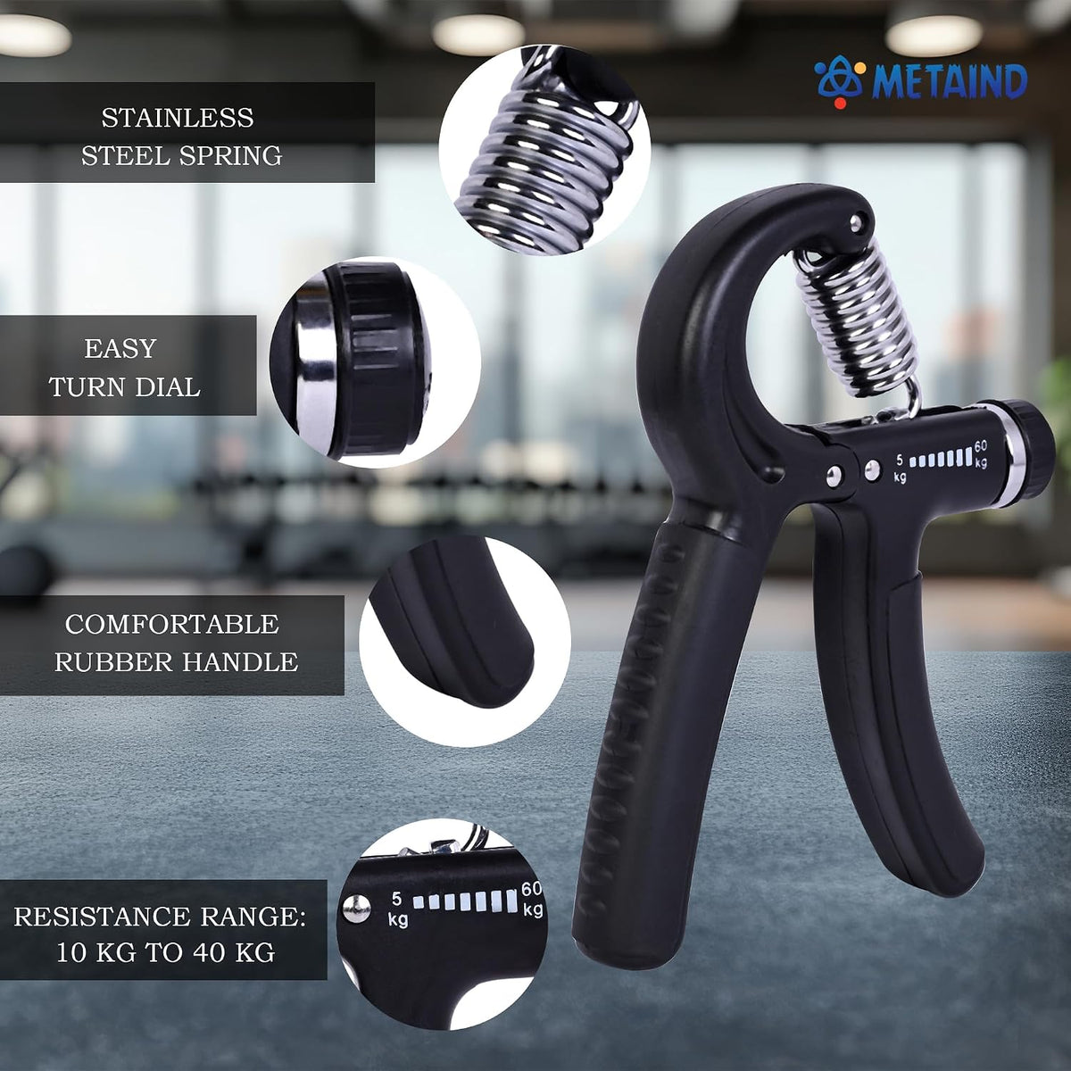 Metaind Adjustable Hand Gripper ,Model: META_HG60_Black (HSN:95069990)