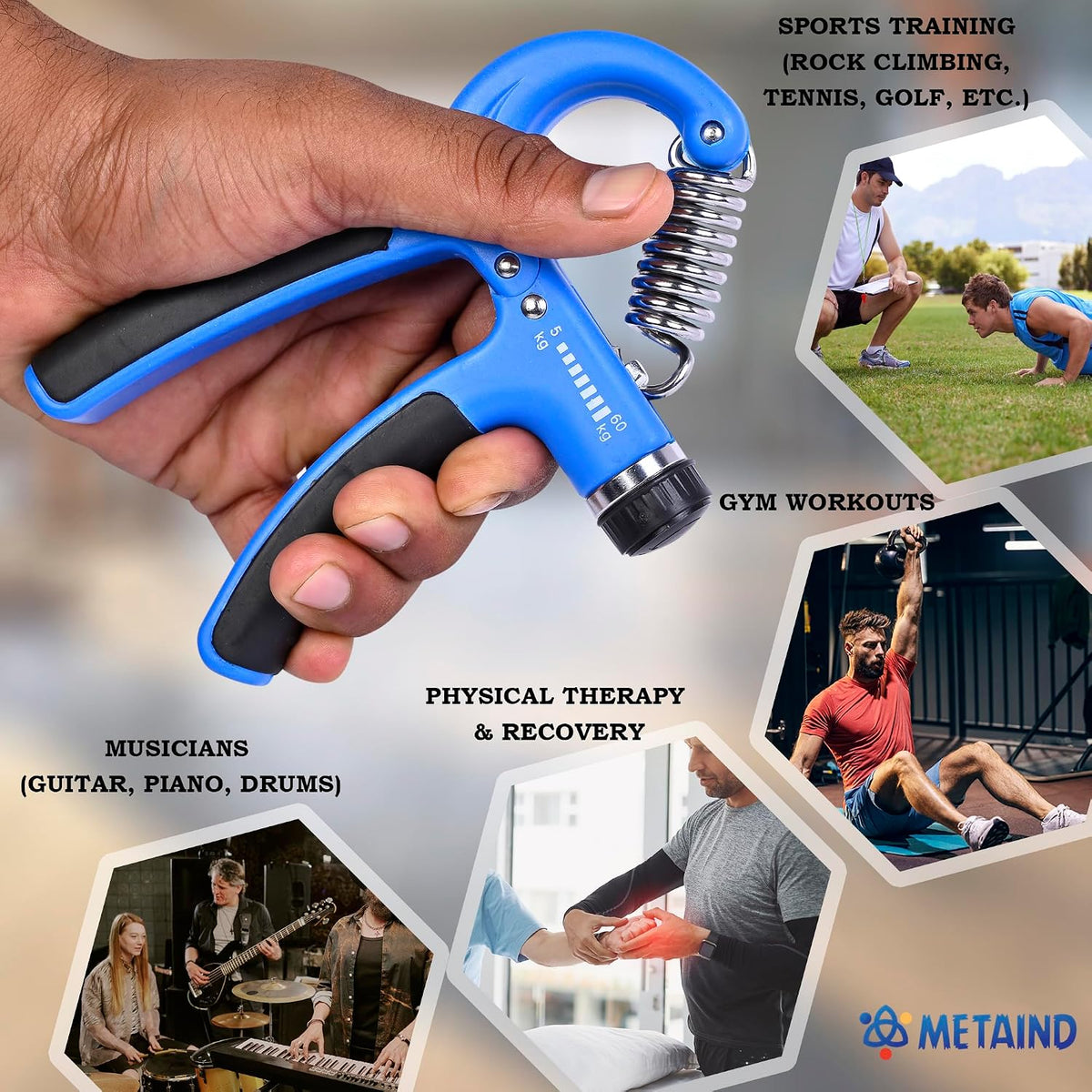 Metaind Adjustable Hand Gripper ,Model: META_HG60_Blue (HSN:95069990)