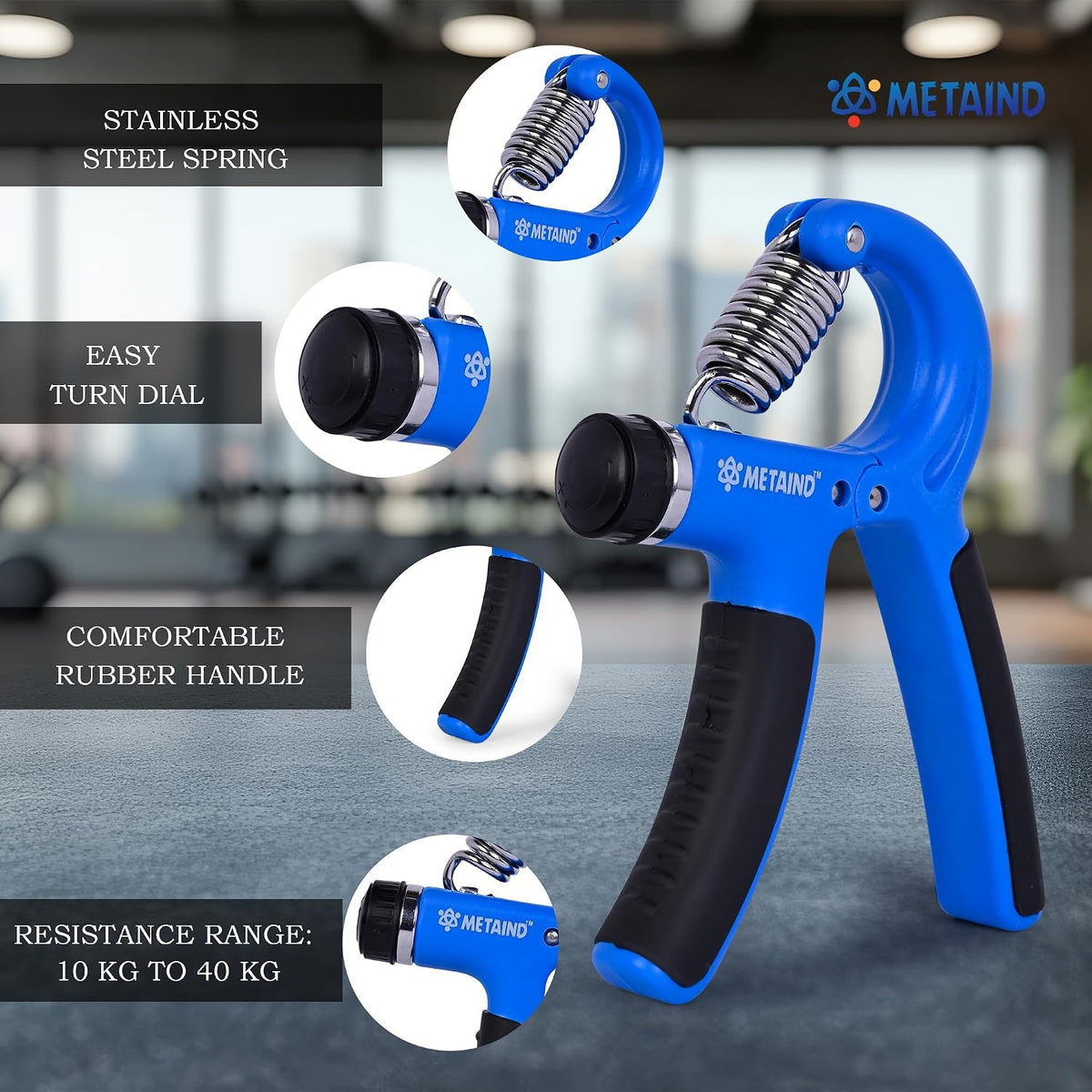 Metaind Adjustable Hand Gripper ,Model: META_HG60_Blue (HSN:95069990)