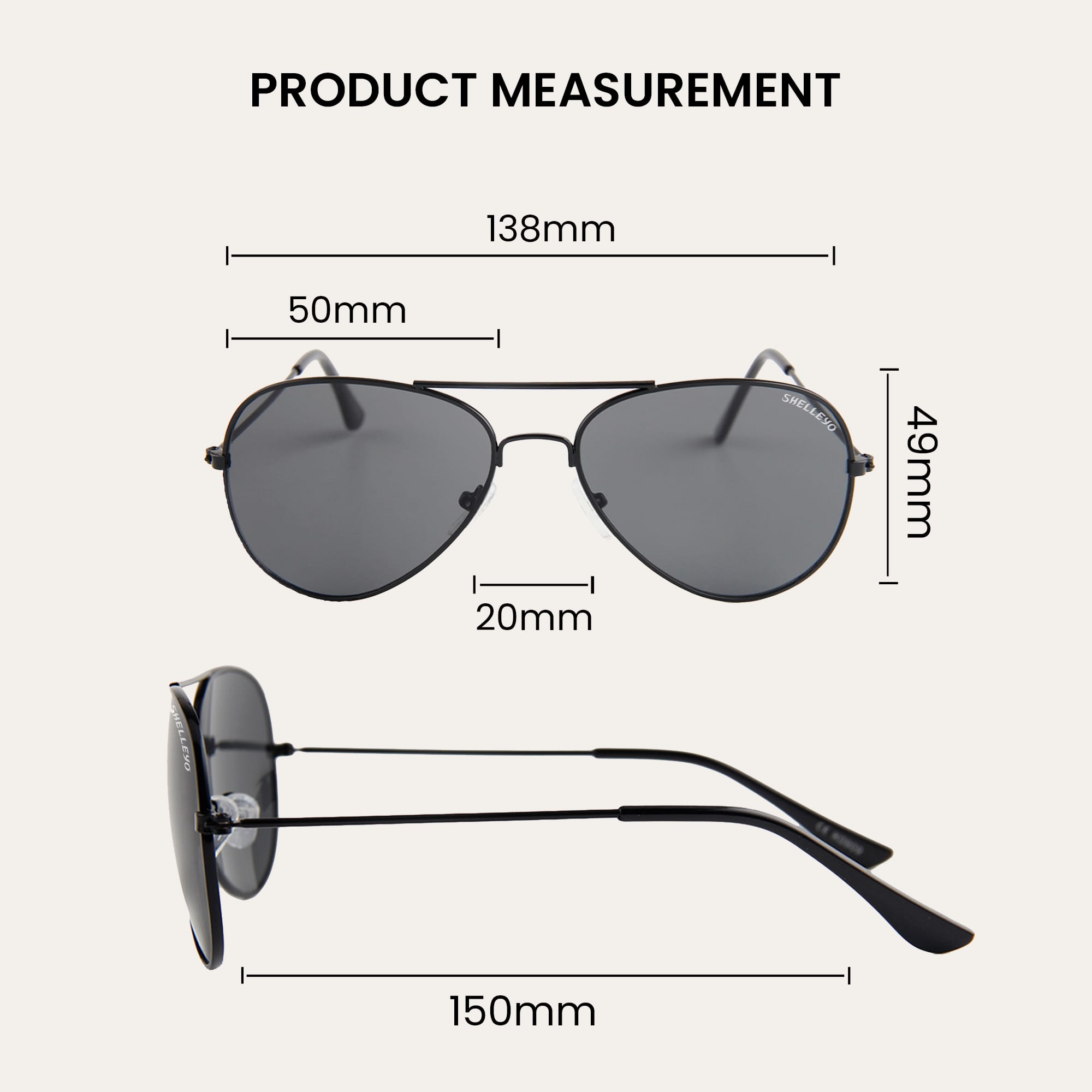 Shelleyo Unisex Kid's Aviator Sunglasses, Model: SLMK0909C1 (Black)(HSN:90041000)