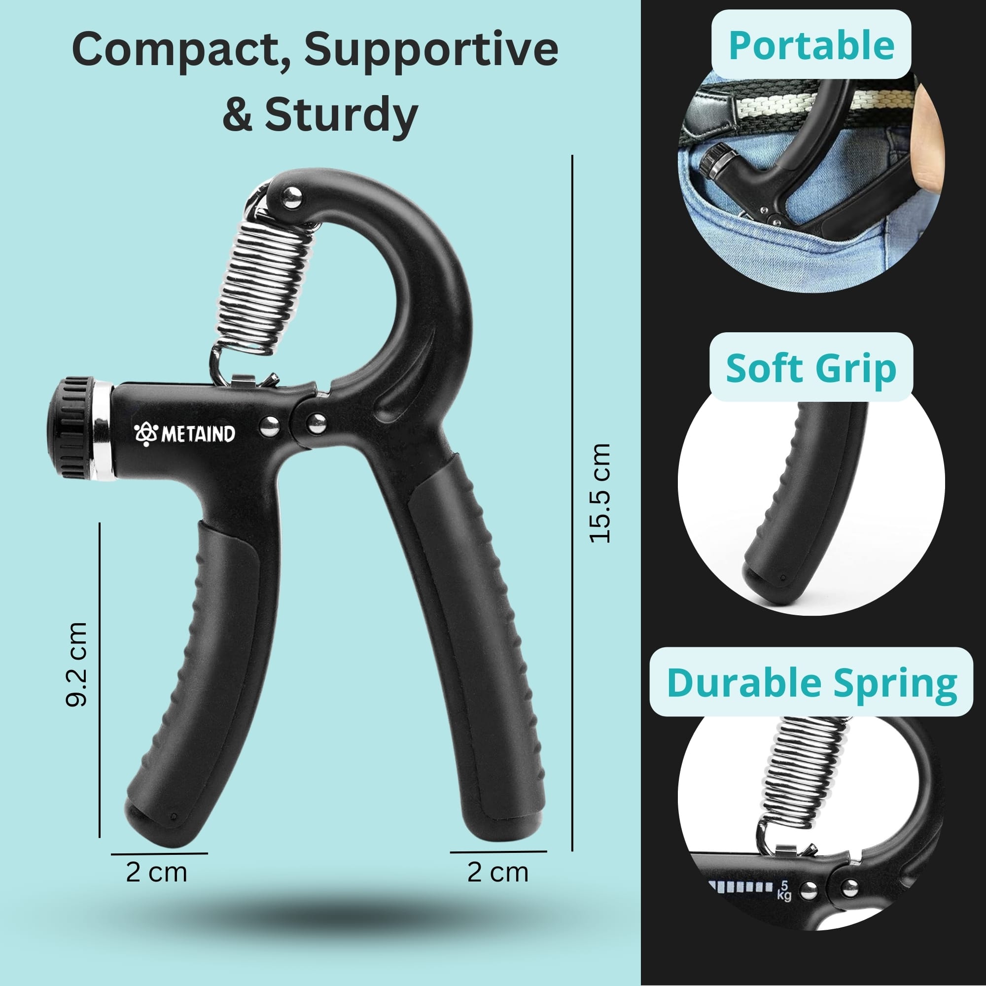 Metaind Adjustable Hand Gripper ,Model: META_HG60_Black (HSN:95069990) image 3