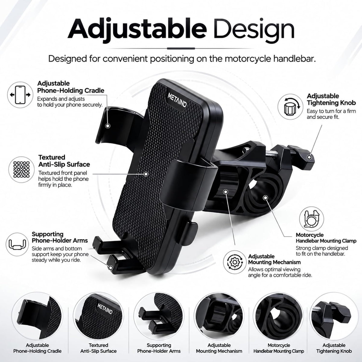 Metaind Bike Phone Holder, Model: Meta_MH05 (Black)