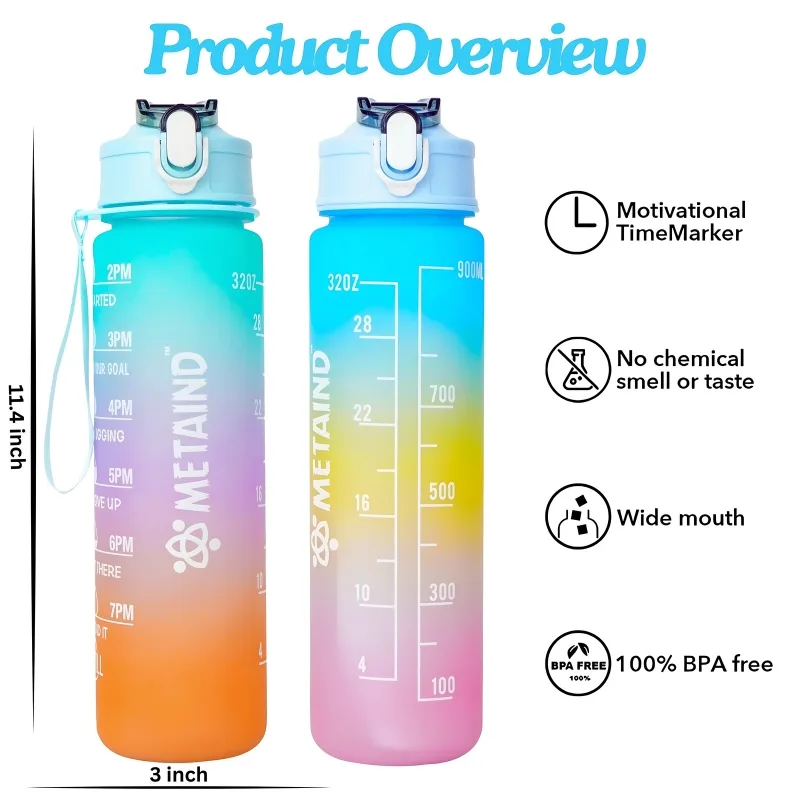 Motivational water bottle with time marker