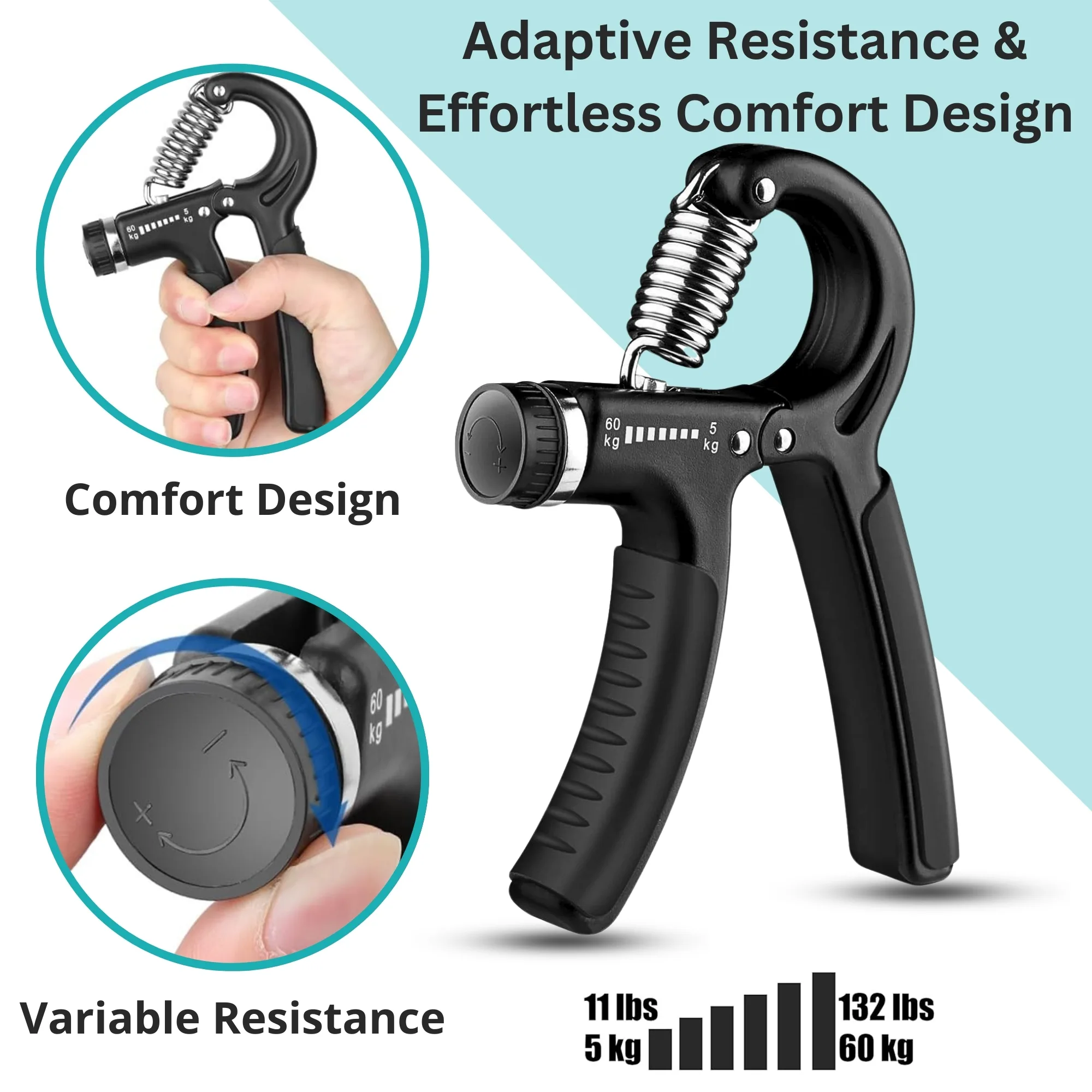 Metaind Adjustable Hand Gripper ,Model: META_HG60_Black (HSN:95069990) - Image 2