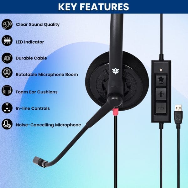 Metaind USB Headset with Noise Cancelling Mic, Model: Meta_MT500 (Black)(HSN:85183020) - Image 2