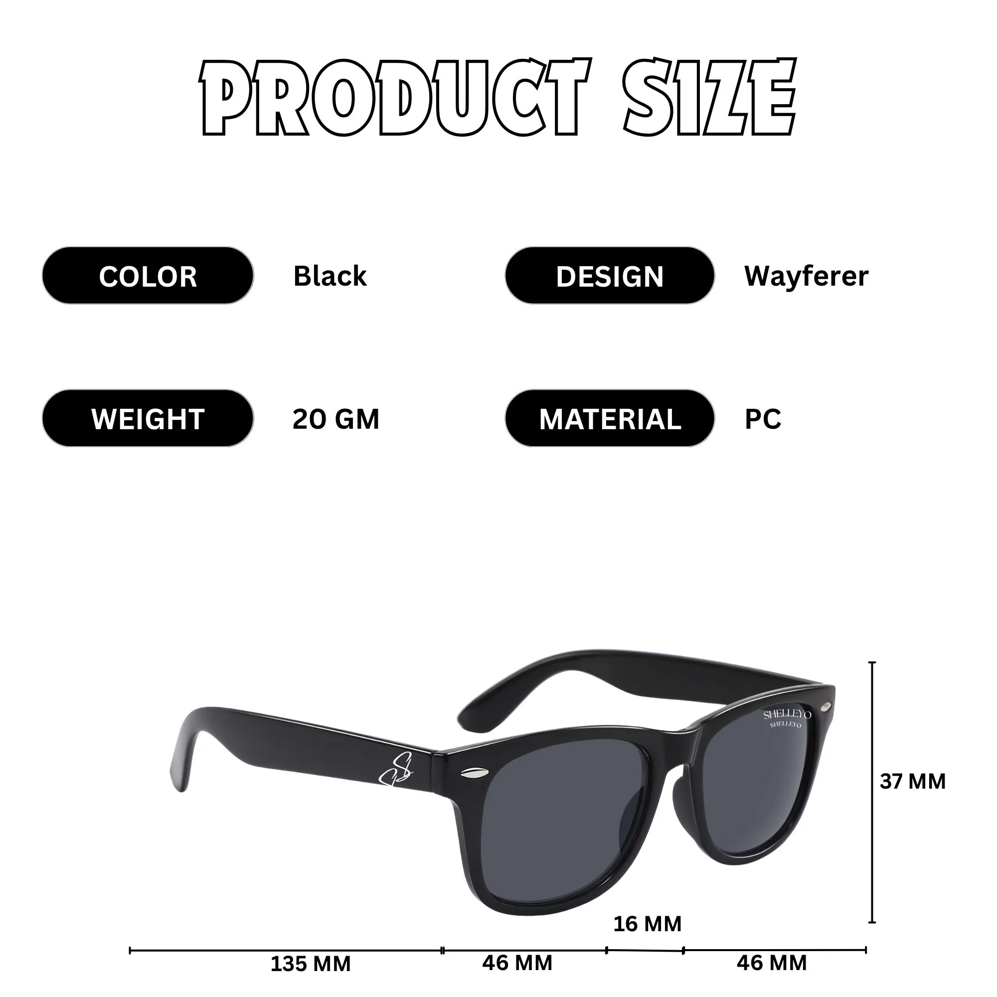 Shelleyo Unisex Kid's Wayfarer Sunglasses, Model: SLMK1022C1 (Black)(HSN:90041000) - Image 3