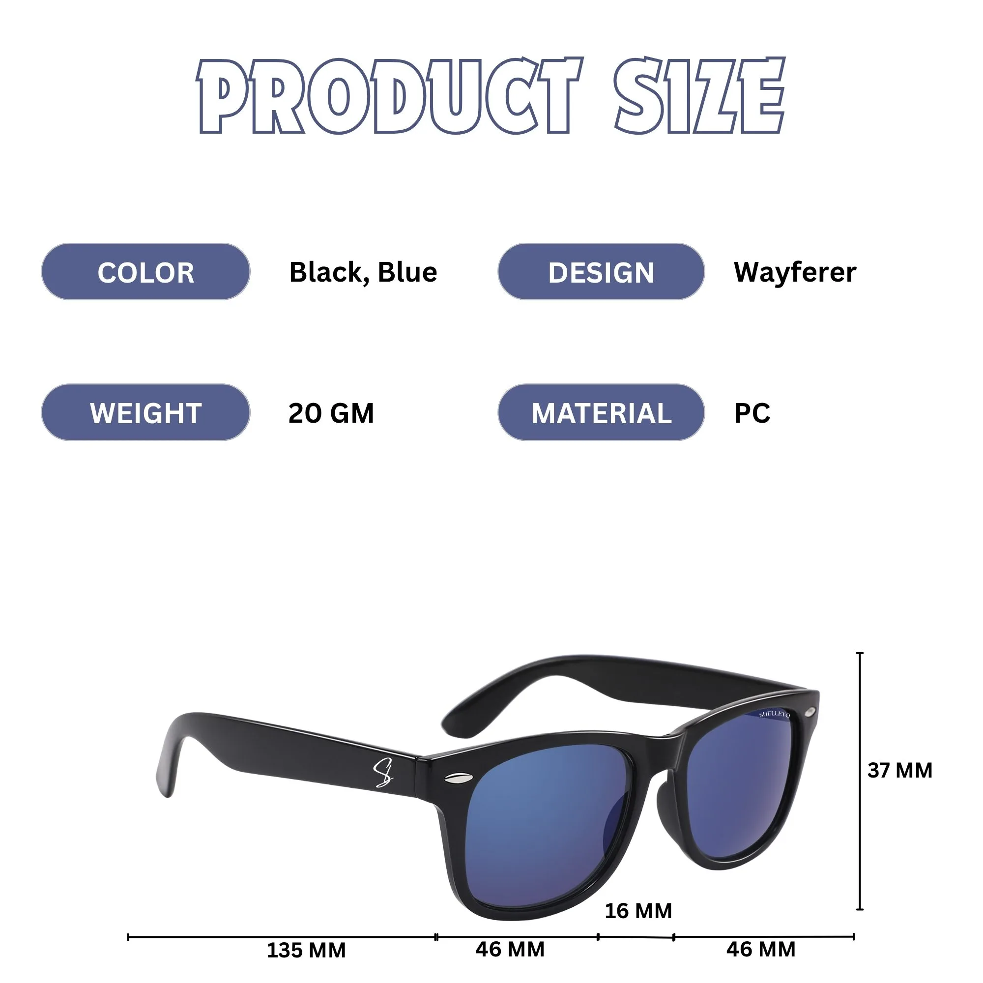Shelleyo Unisex Kid's Wayfarer Sunglasses, Model: SLMK1022C4 (Black, Blue)(HSN:90041000) - Image 3