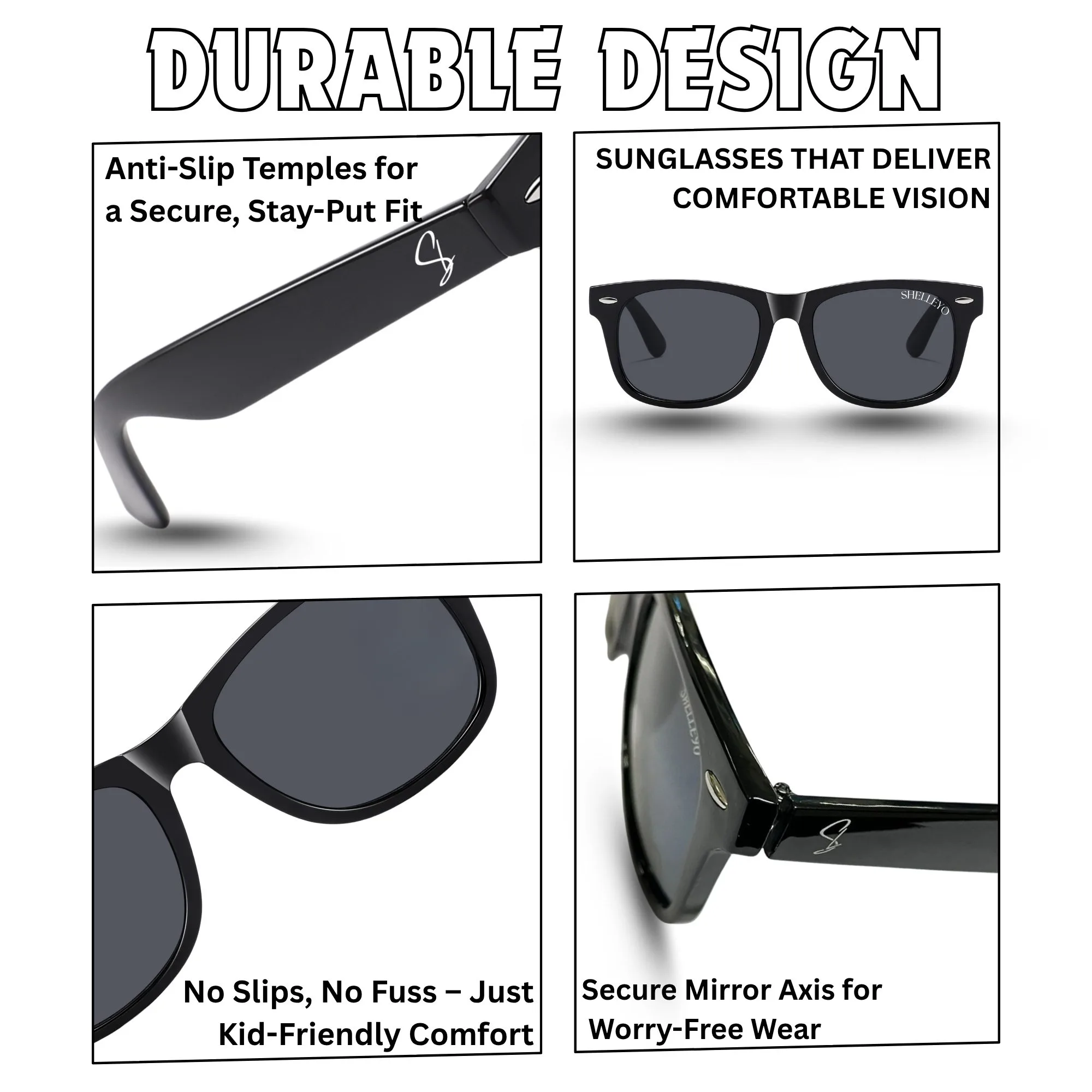 Shelleyo Unisex Kid's Wayfarer Sunglasses, Model: SLMK1022C1 (Black)(HSN:90041000) - Image 4