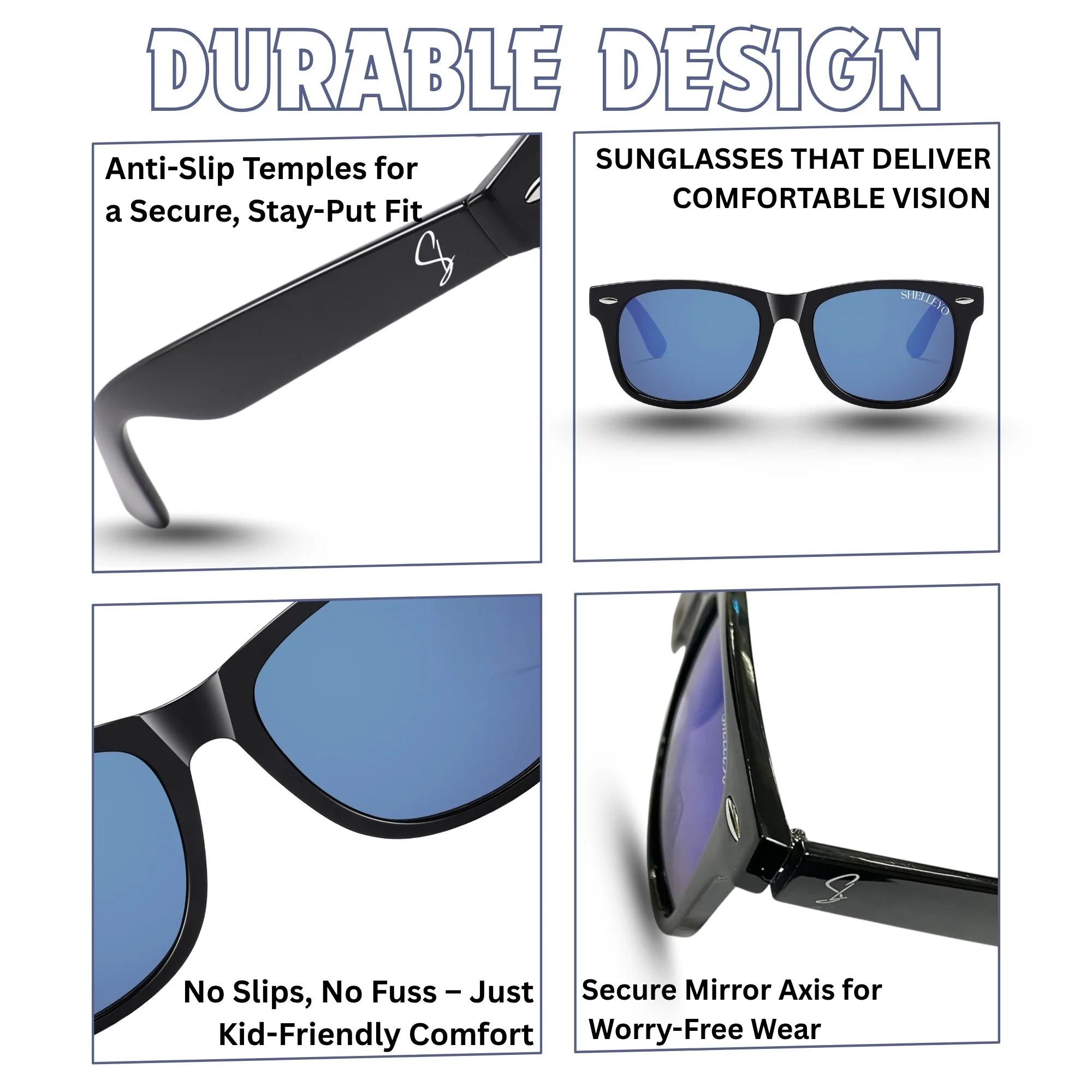 Shelleyo Unisex Kid's Wayfarer Sunglasses, Model: SLMK1022C4 (Black, Blue)(HSN:90041000) - Image 4