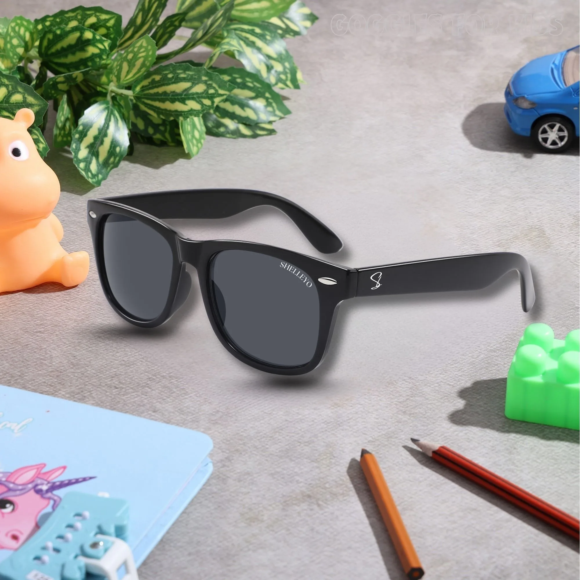 Shelleyo Unisex Kid's Wayfarer Sunglasses, Model: SLMK1022C1 (Black)(HSN:90041000) - Image 6