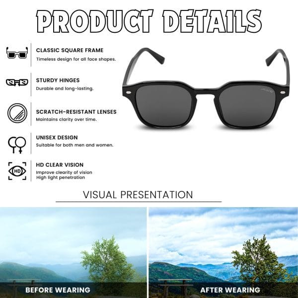 Shelleyo Unisex Wayfarer Sunglasses, Model: SLM6023C5 (Black)(HSN:90041000) - Image 4