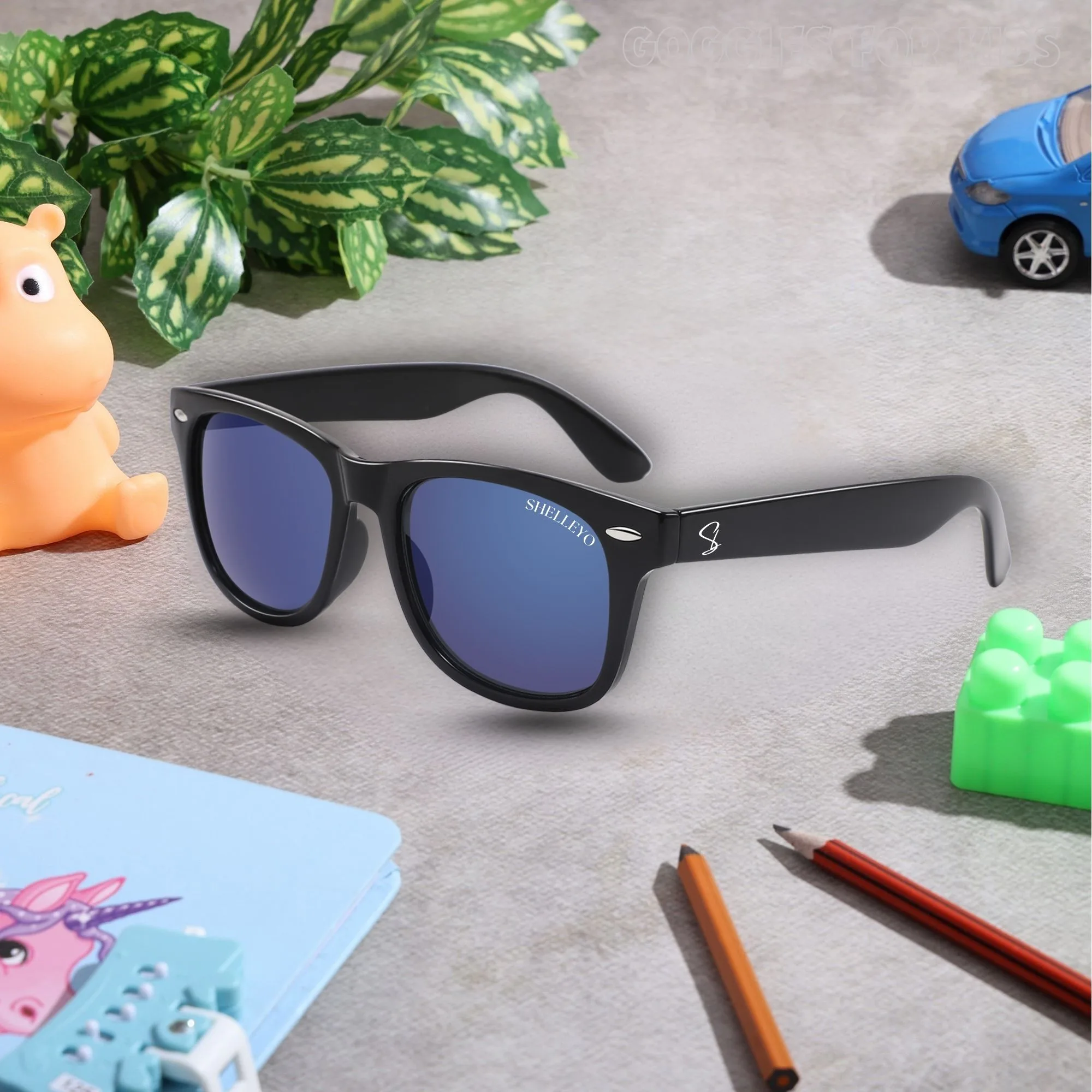 Shelleyo Unisex Kid's Wayfarer Sunglasses, Model: SLMK1022C4 (Black, Blue)(HSN:90041000) - Image 6