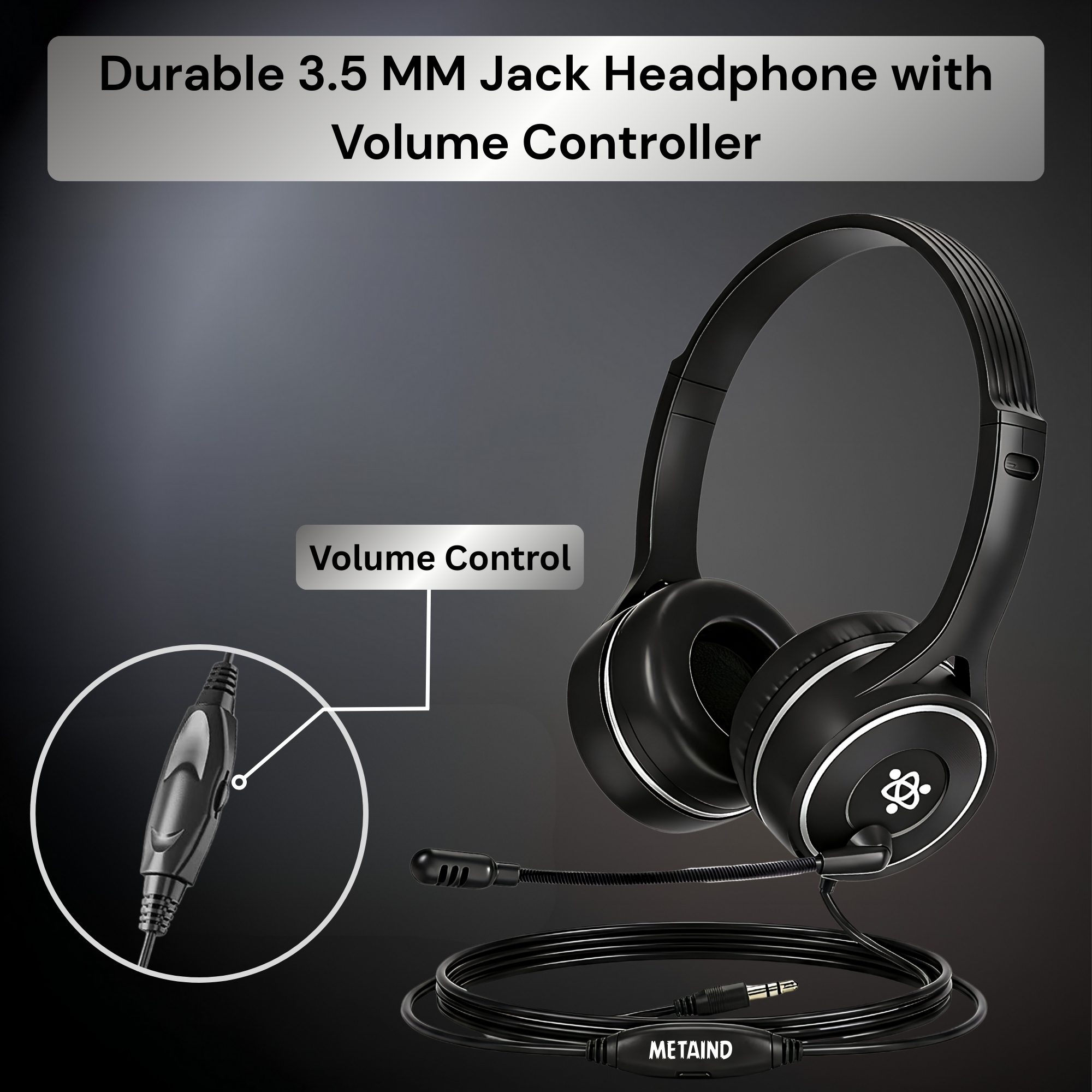 Metaind Wired 3.5 MM Headphone with Mic, Model: MT30_3.5MM (Black)(HSN:85183020) - Image 6