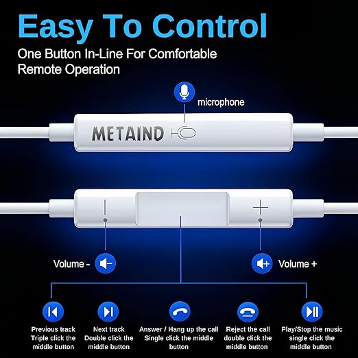 Metaind Wired USB Type-C Earphones for Android, Laptop & Tablet With Mic, Model: Meta_CT100 Pro (HSN:85183020) - Image 3
